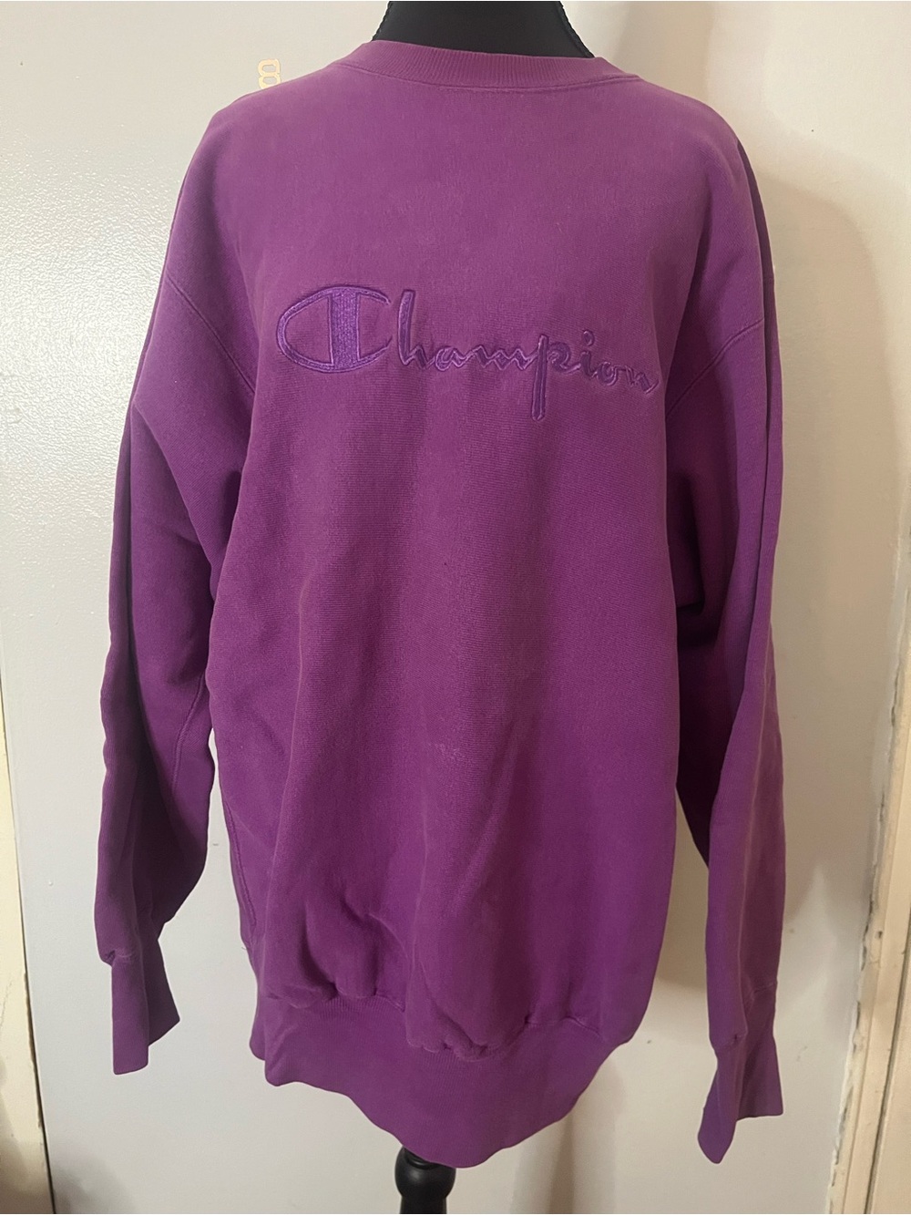 Champion Purple Crewneck Sweatshirt with Tonal Script Logo